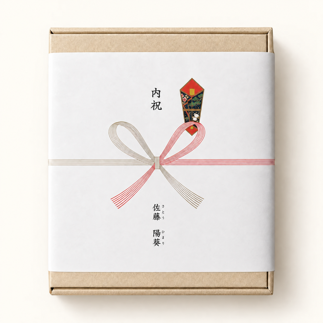 内祝いののしを外箱に付けた例