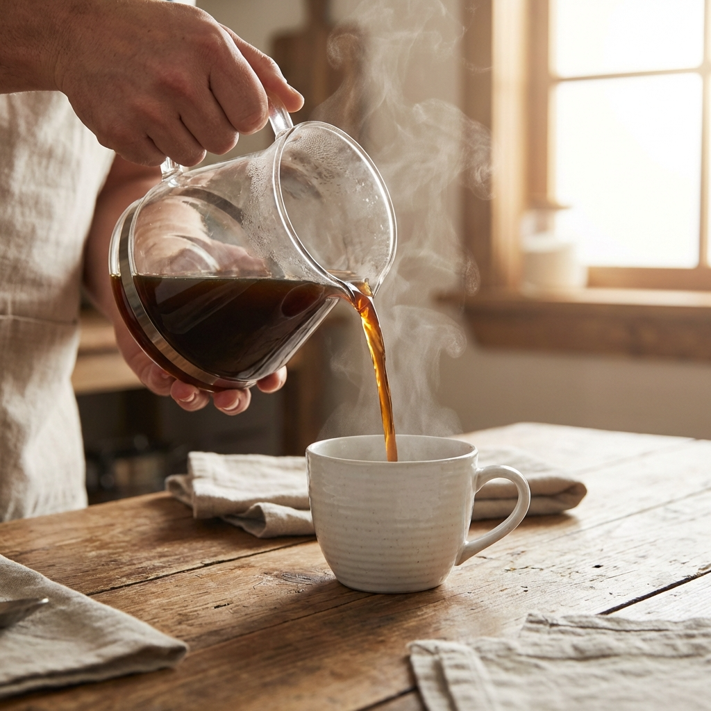 Home グラスサーバーからカップにコーヒーを注ぐ瞬間